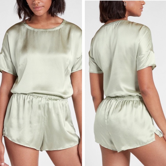 Express Other - NWT $148 100% Silk 2-Piece Pajama Set Short Pants/Short Sleeve Top Light Sage M